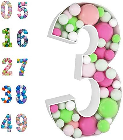 3FT Mosaic Balloon Frame Number 3 Marquee Light Up Numbers Pre-Cut Kit Thick Foam Board for Birth... | Amazon (US)