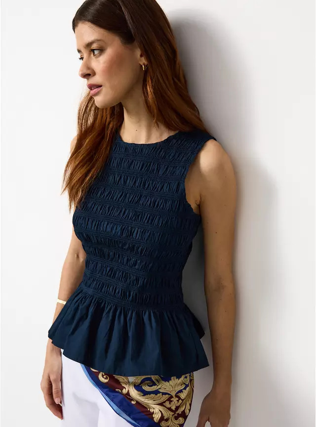 Buy White Poplin Shirred Sleeveless Co-ord Top 26 | Tops | Tu | Tu Clothing