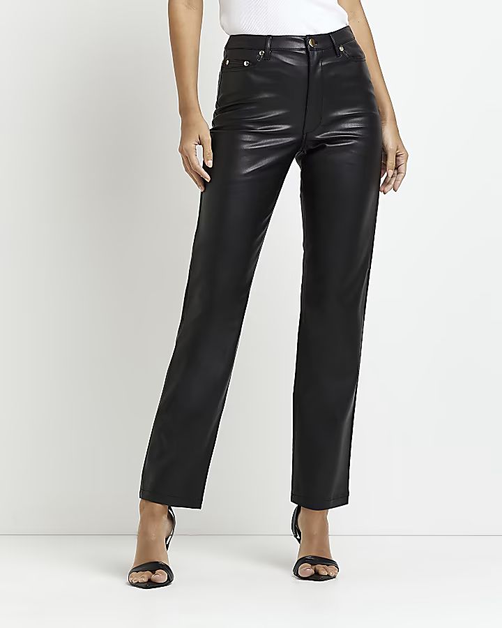 Black faux leather straight trousers | River Island (UK & IE)