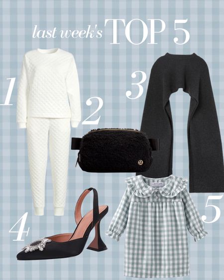 Last Week’s Top 5 best sellers! An under $35 quilted lounge set (I love the grey too!), the everywhere bag that can’t stay in stock, a wool cape that instantly elevates your outfit, amazing Amazon look for less pumps and a girls gingham nightgown that Elle has fallen in love with!

#LTKGiftGuide #LTKshoecrush #LTKkids