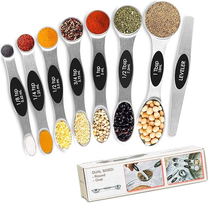 DILISS Magnetic Measuring Spoons Set, Dual Sided, Stainless Steel, Fits in Spice Jars, Set of 8 f... | Amazon (CA)