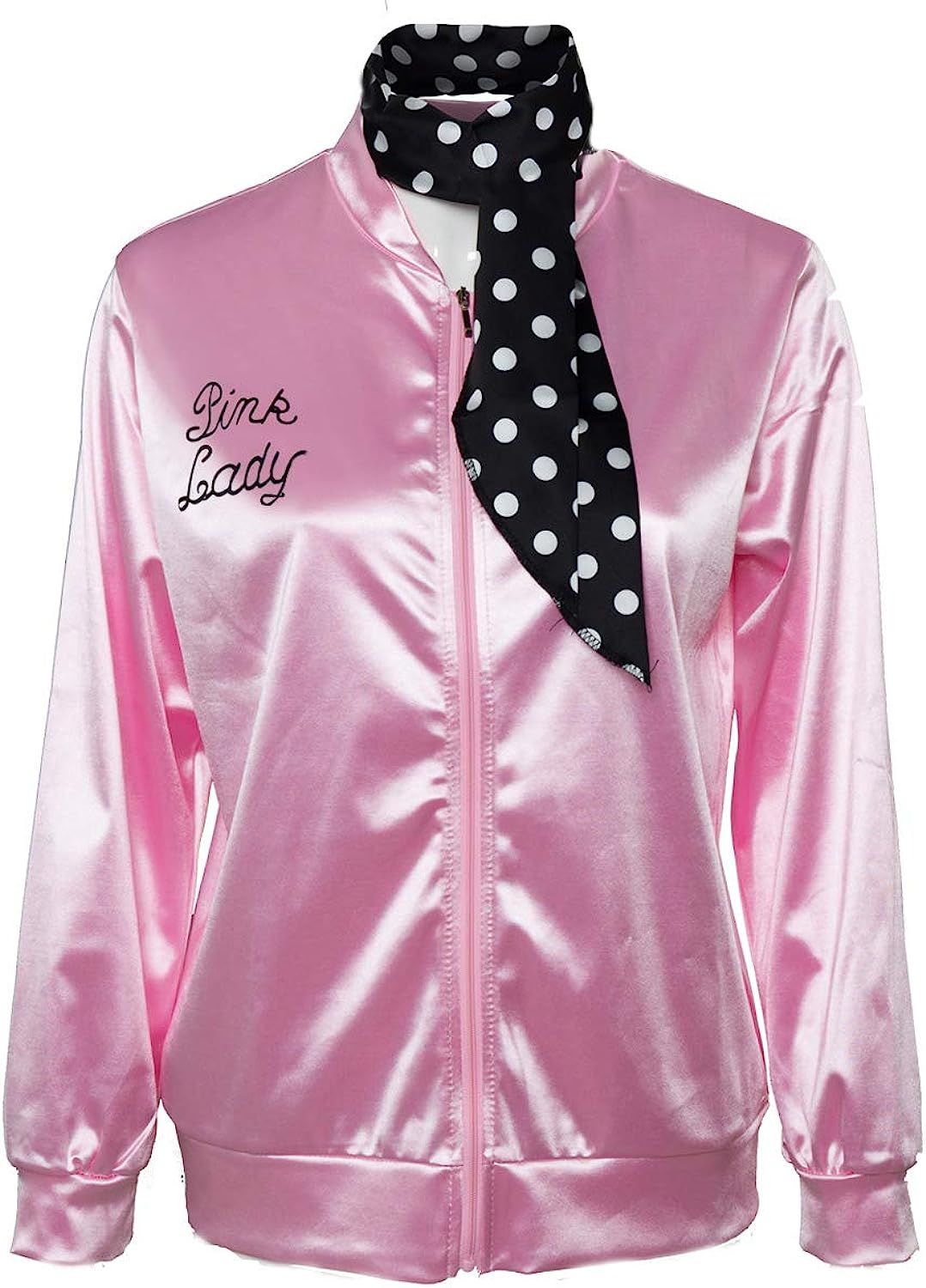 Womens 1950s Pink Satin Jacket with Neck Scarfs Halloween Cosplay Costume | Amazon (US)