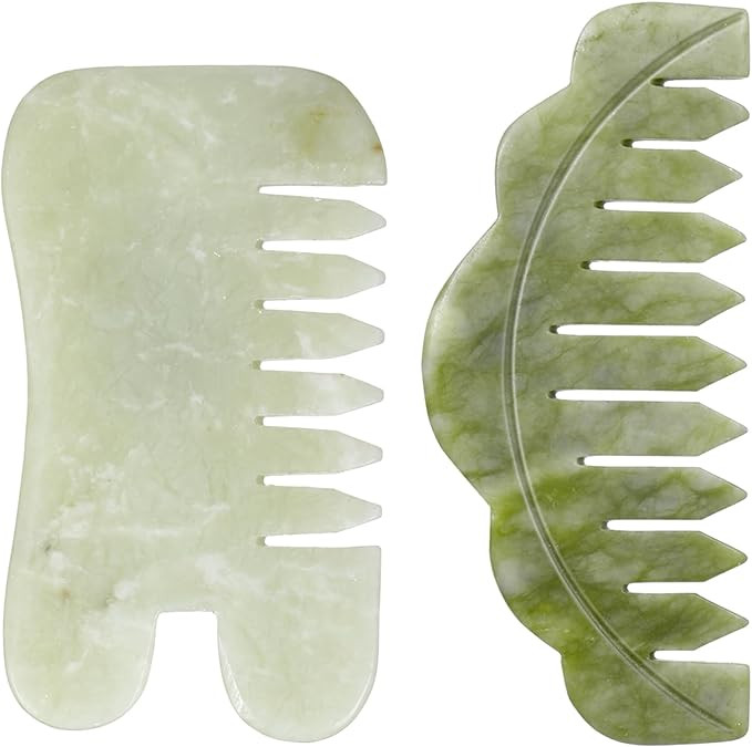 Geiserailie 2 Pieces Jade Combs Massage Stone Hair Gua Sha Scraping Scalp Comb Facial Massage Too... | Amazon (US)