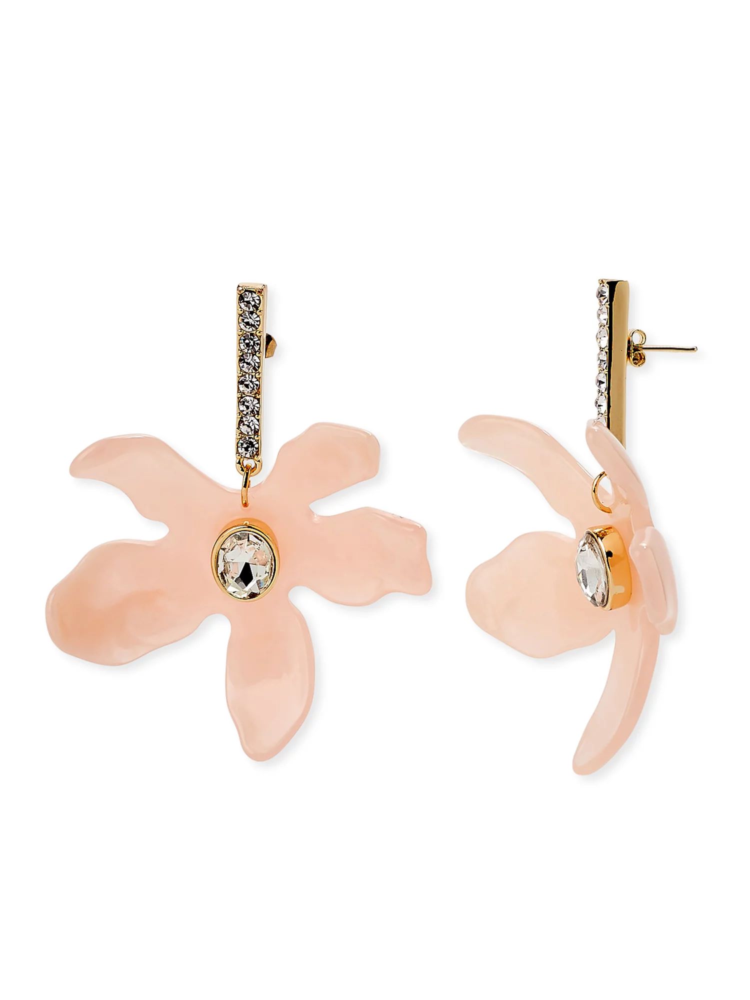 Scoop Women’s 14K Gold Flash-Plated Crystal Pink Resin Flower Earrings | Walmart (US)