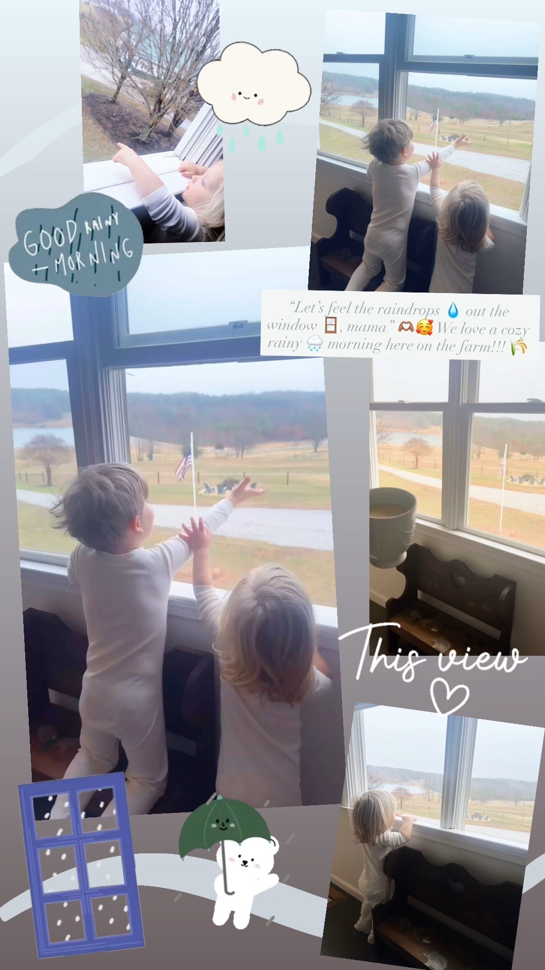 “Let’s feel the raindrops 💧 out the window 🪟, mama” 🫶🏽🥰 We love a cozy rainy 🌧️ morning here on the farm!!! 🌾
