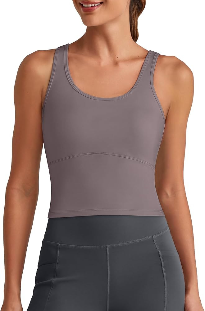 G4Free BareFeel Built in Bra Workout Tank Tops Removable Padded Longline Sports Bras Waist Length... | Amazon (US)