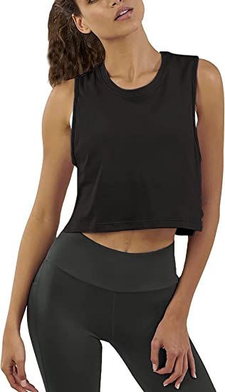 Mippo Womens Workout Crop Tops Cute Sheer Mesh Back Gym Yoga Tank Tops Muscle Tee | Amazon (US)