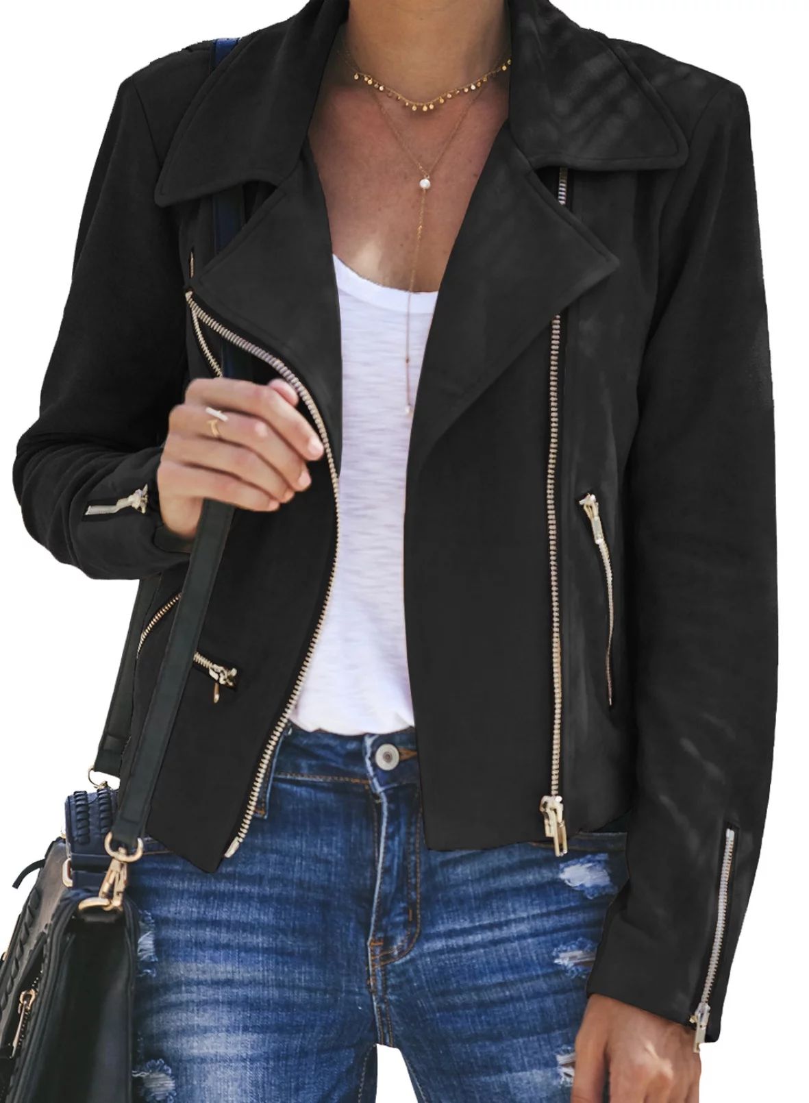 Eytino Women Zipper Moto Biker Jacket Short Coat Outwear - Walmart.com | Walmart (US)