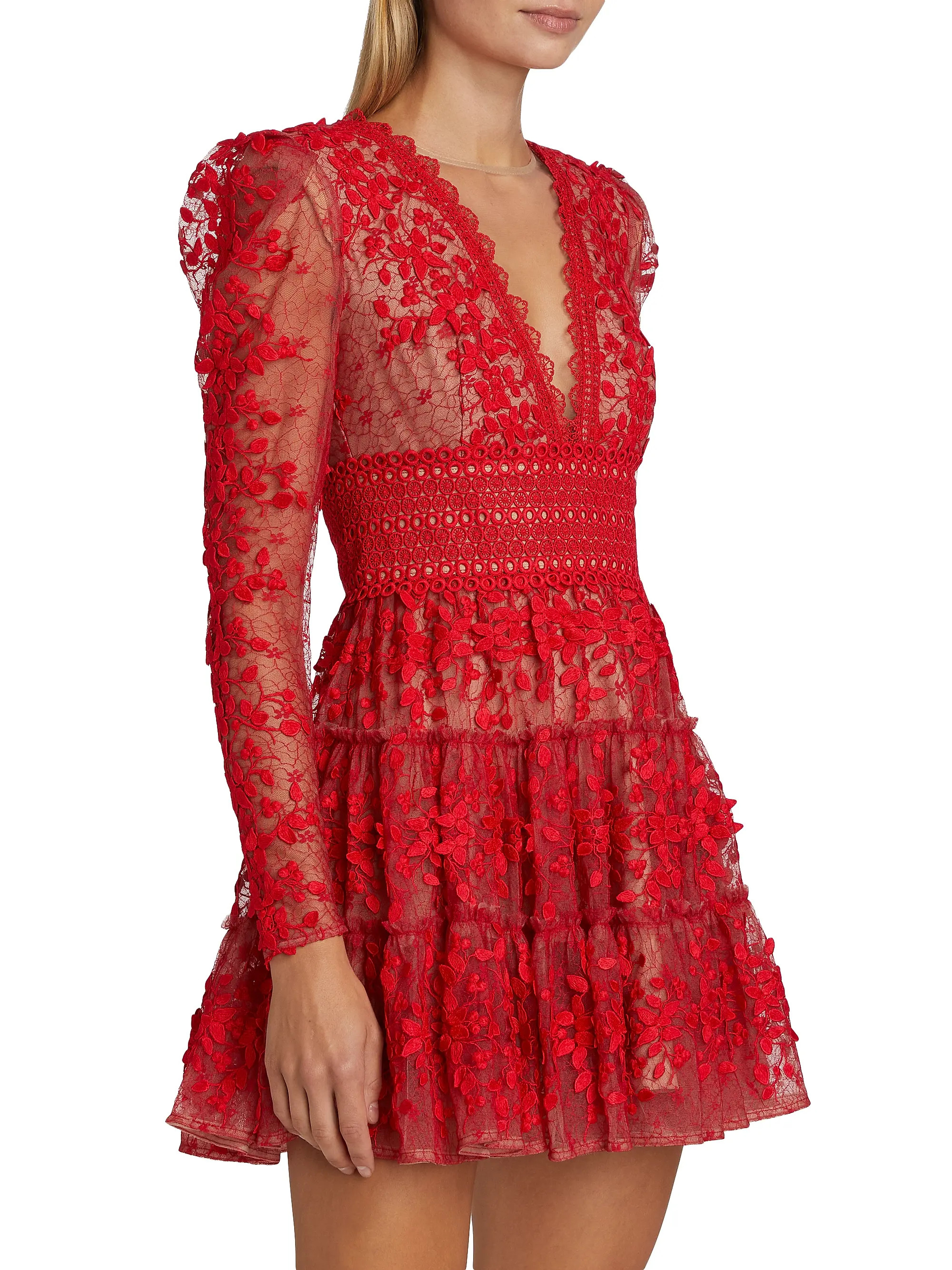 Megan Lace Tiered Minidress | Saks Fifth Avenue