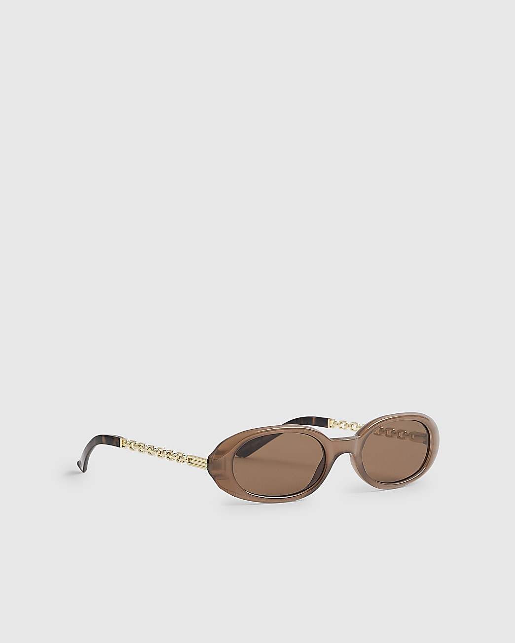 Brown Slim Oval Chain Detail Sunglasses | River Island UK & IE