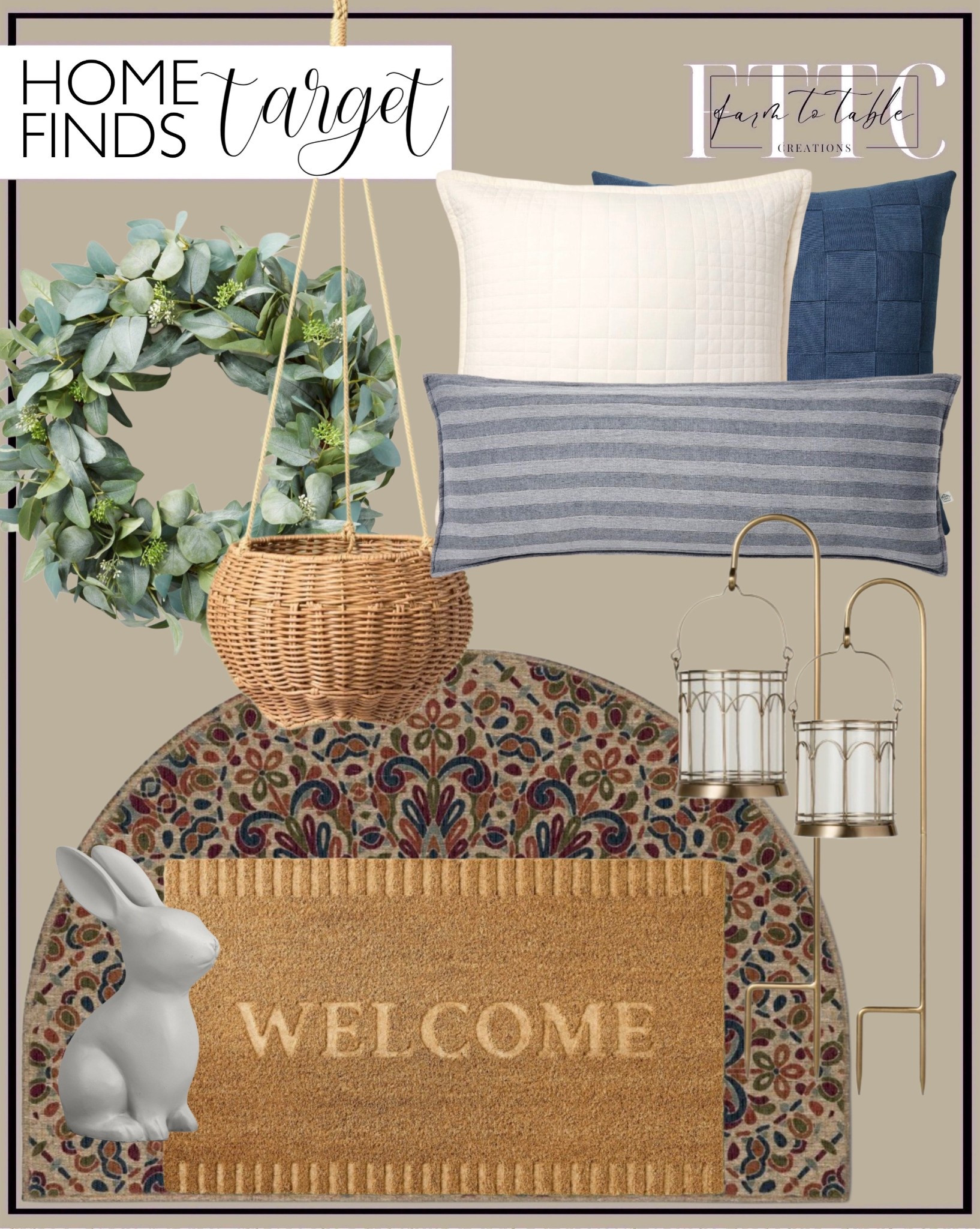 Target Outdoor & Entryway Finds for a Cozy First Impression

Follow @farmtotablecreations on Instagram for more home finds 🤍

These Target finds are so good for refreshing your porch or entryway without a full overhaul. I love mixing the patterned rug with a classic welcome mat for that layered look, then adding in soft pillows and warm brass lanterns to bring everything together. The wreath and hanging basket add that fresh, inviting touch that instantly makes your space feel styled and ready for the season.

#targetfinds #outdoordecor #welcome #pillows #outdoorliving

target outdoor | front porch decor | welcome mat | layered rugs | outdoor pillows | blue pillows | neutral pillow | wreath decor | eucalyptus wreath | hanging basket | lanterns | brass lanterns | porch styling | entryway decor | outdoor rug | spring porch | patio decor | cozy entryway | outdoor styling | home decor finds | affordable decor | seasonal decor | front door decor | porch ideas | target style

#LTKHome #LTKSeasonal