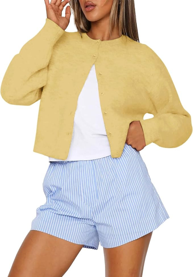 Alljoin Women Y2K Button Down Sweater Cardigan Cropped Long Sleeve Solid Knit Cardigans Open Fron... | Amazon (CA)