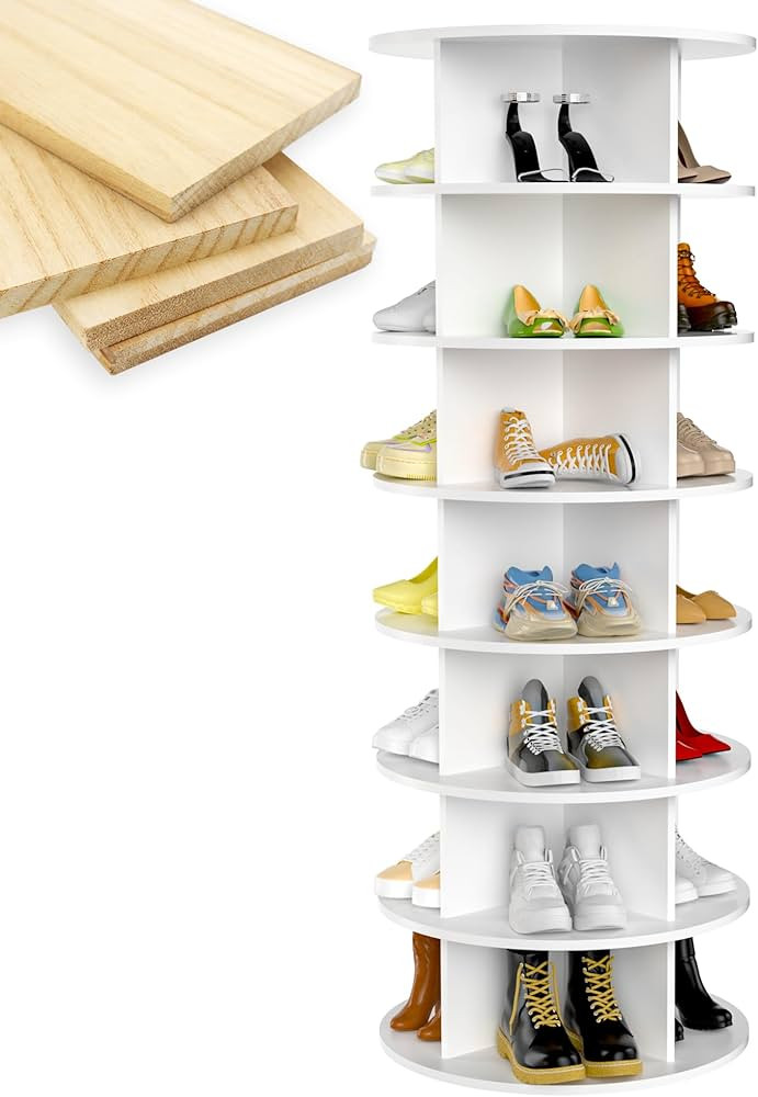 Rotating Shoe Rack Tower, 7-Tier Spinning Shoe Rack, Free Standing 360° Revolving Shoe Organizer... | Amazon (US)