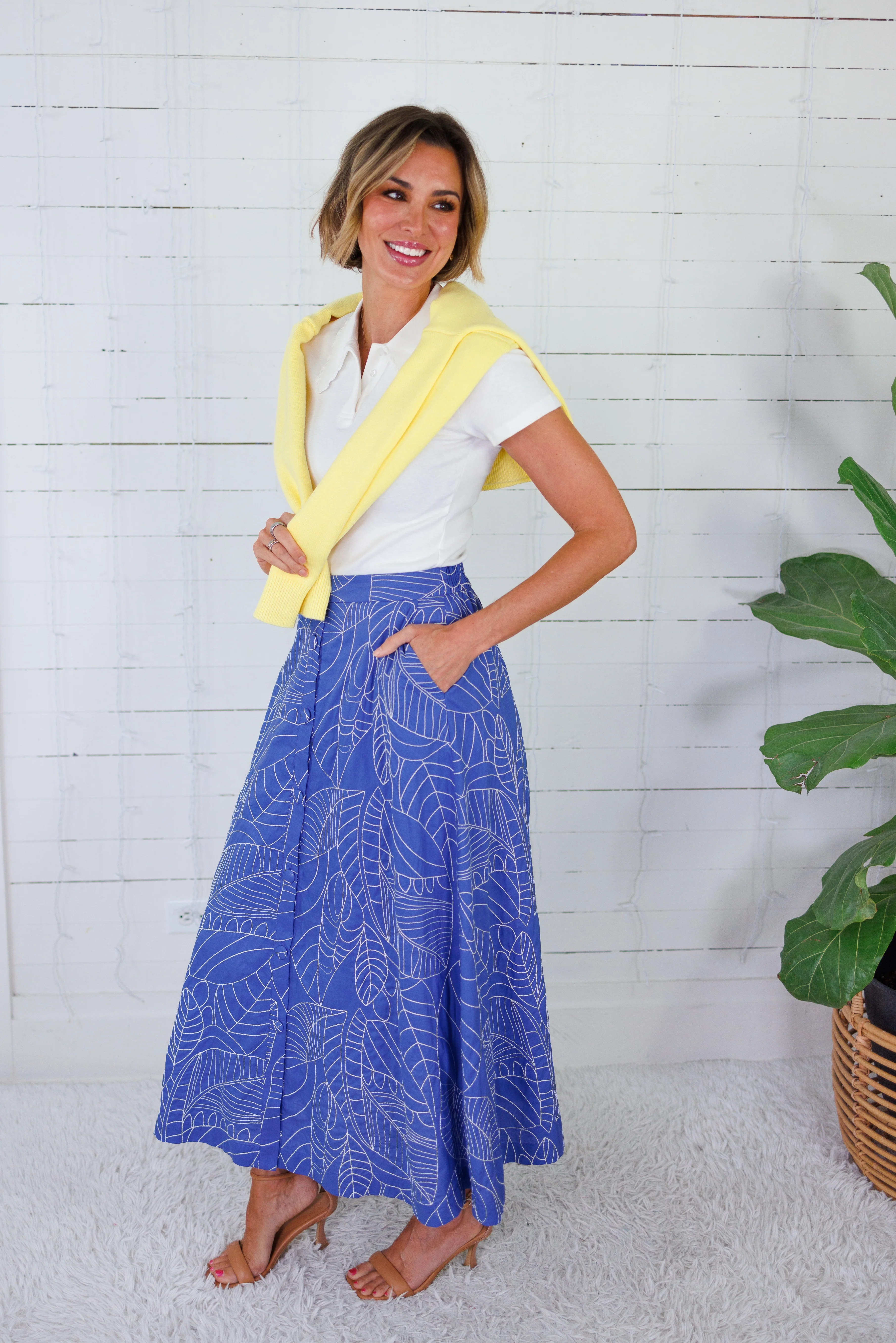 Jergen Cerulean Blue Button Front Skirt | Clover and Bee | Clover + Bee