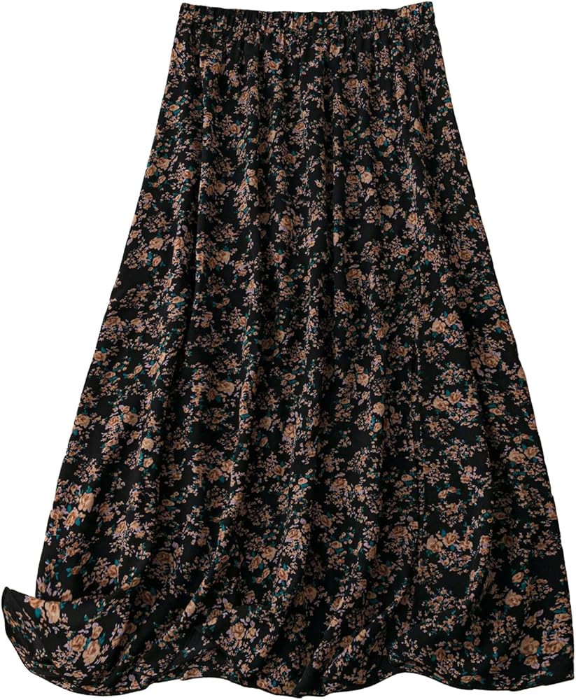 MakeMeChic Women's Plus Size Floral Print Elastic High Waist Ruffle A Line Long Maxi Skirts | Amazon (US)