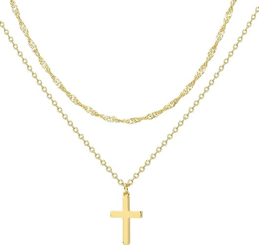 Zalcon Cross Necklace for Women, Gold Plated/Sterling Silver Plated Layered Choker Pendant Neckla... | Amazon (US)