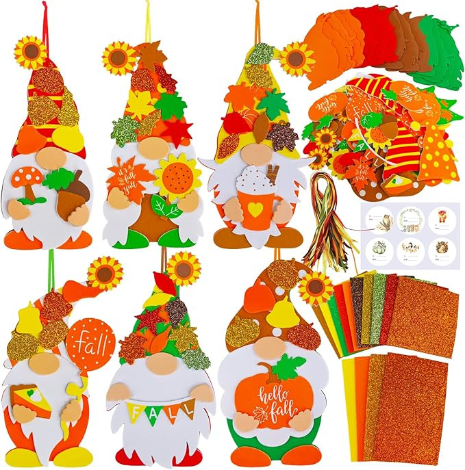 Winlyn 24 Sets Fall Craft Kits DIY Fall Gnome Ornaments Decorations Art Sets Fall Leaf Pumpkin Su... | Amazon (US)