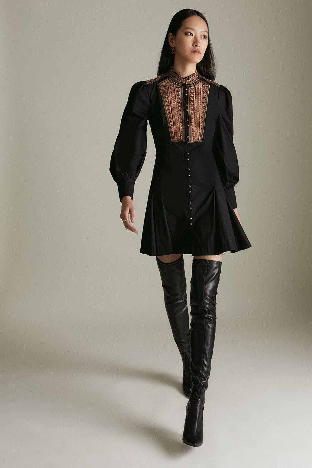 Poplin Tape Embroidery Woven Dress | Karen Millen UK & IE