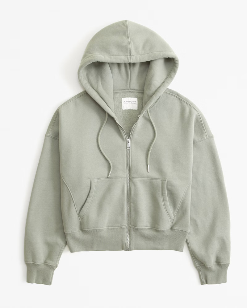 Abercrombie & Fitch Women's Essential Ribbed Sunday Hooded Full-Zip in Frosty Olive - Size M | Abercrombie & Fitch (US)