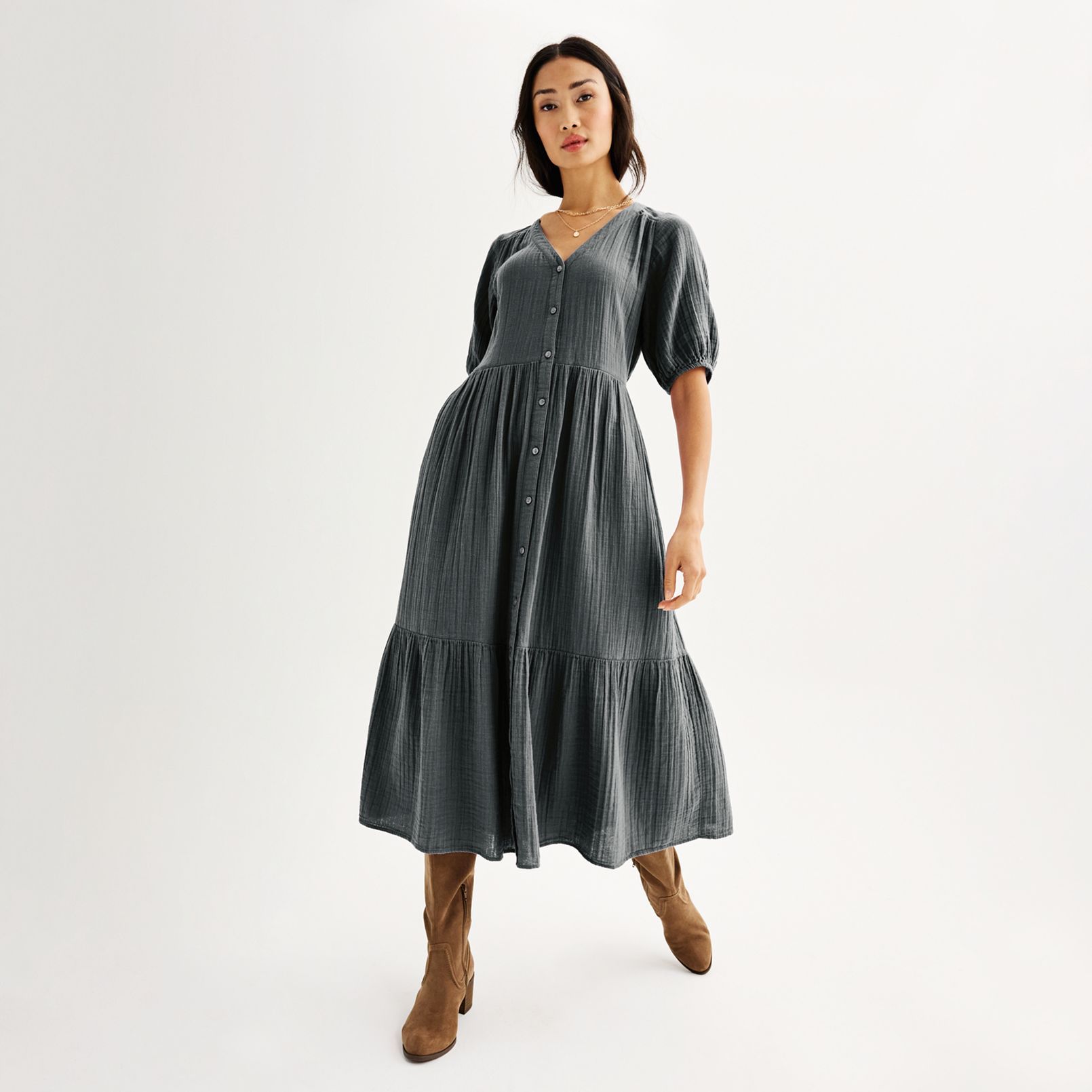 Women's Sonoma Goods For Life® Button Thru Femme Midi Dress | Kohl's