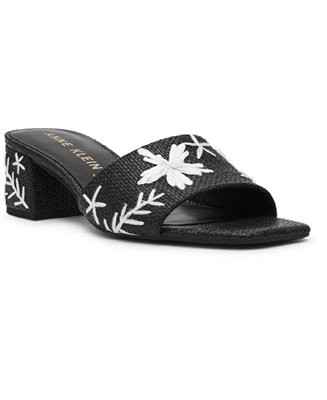 Anne Klein Women's Dolls Embroidered Raffia Block Heel Sandals - Macy's | Macy's