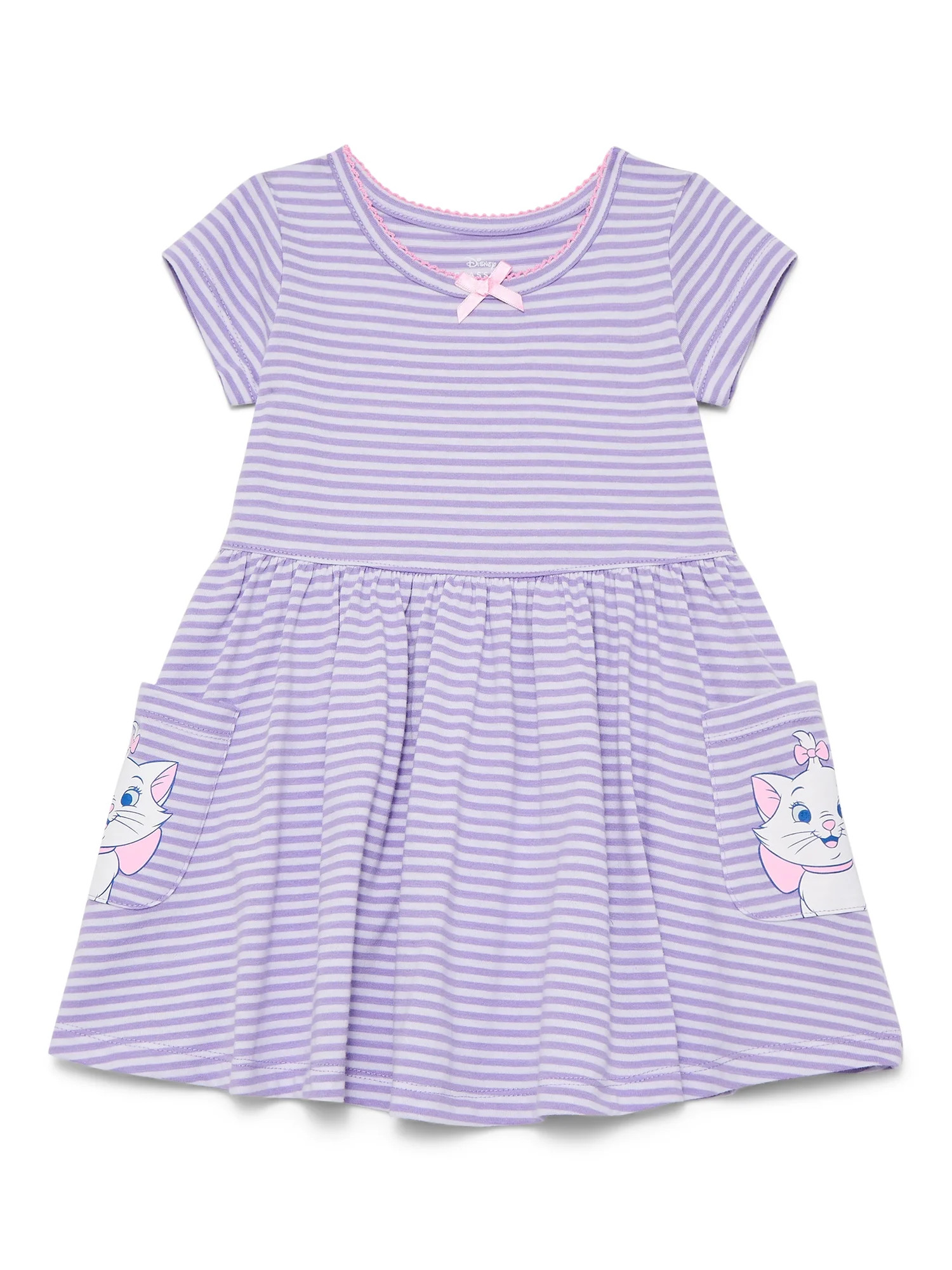 Disney Classics Marie Toddler Girl Short Sleeve Striped Dress with Graphic Pockets, Sizes 12M-5T | Walmart (US)