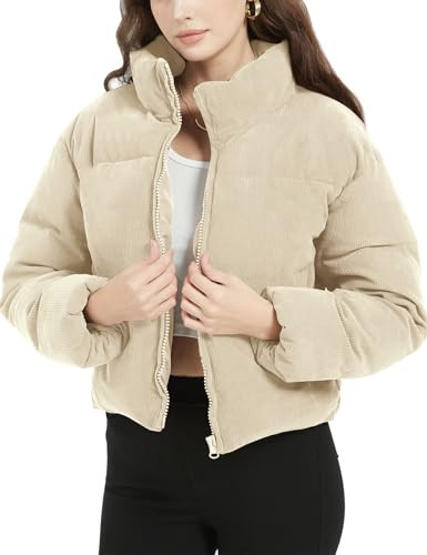 COZYPOIN Women’s Corduroy Puffer Jacket Winter Quilted Coats Lightweight Ribbed Short Down Jackets Outerwear(Beige-S) | Amazon (US)