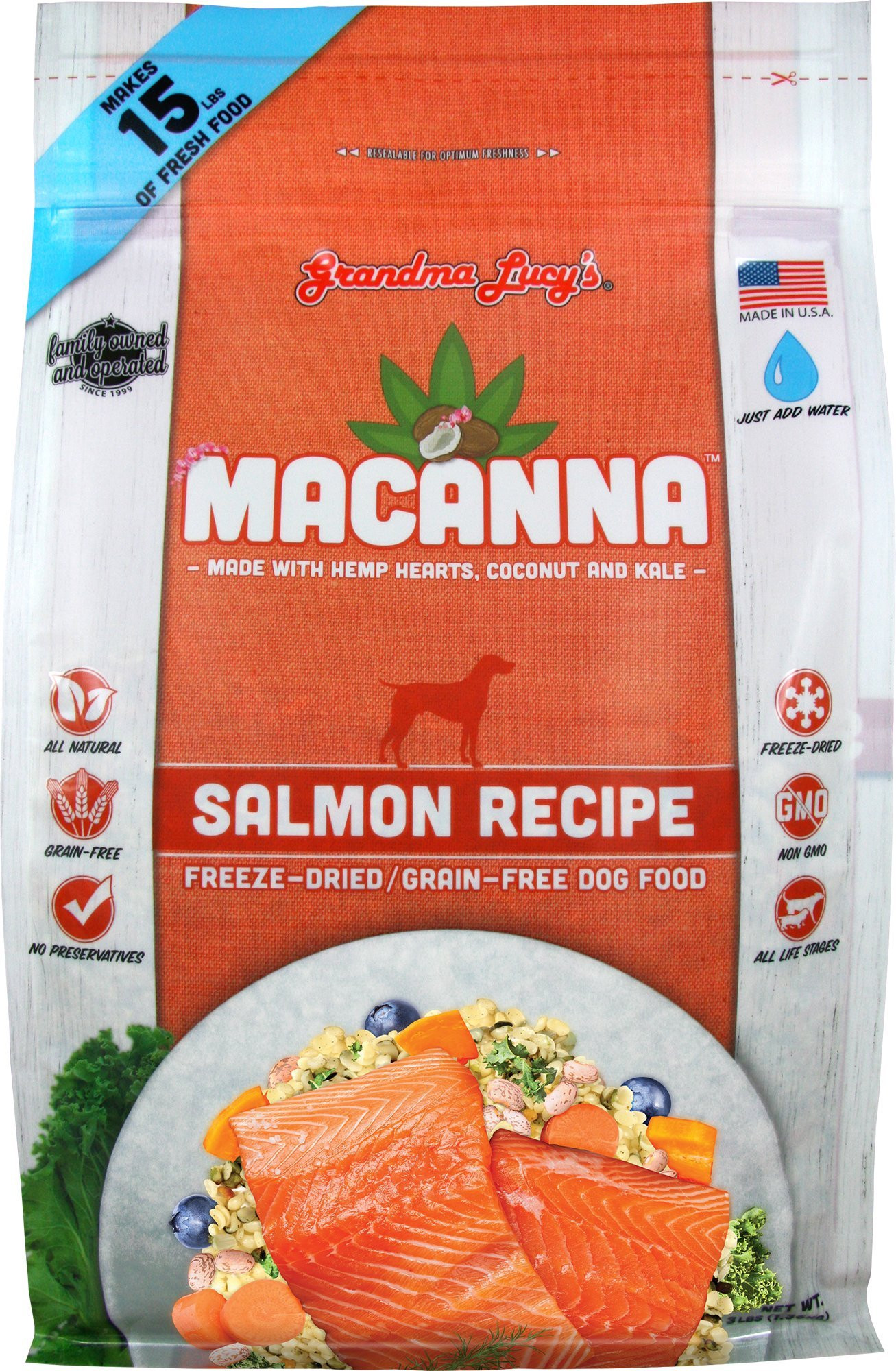 Grandma Lucy's Macanna Dog Food, Grain Free and Freeze-Dried - Salmon Recipe, 3Lb Bag | Amazon (US)