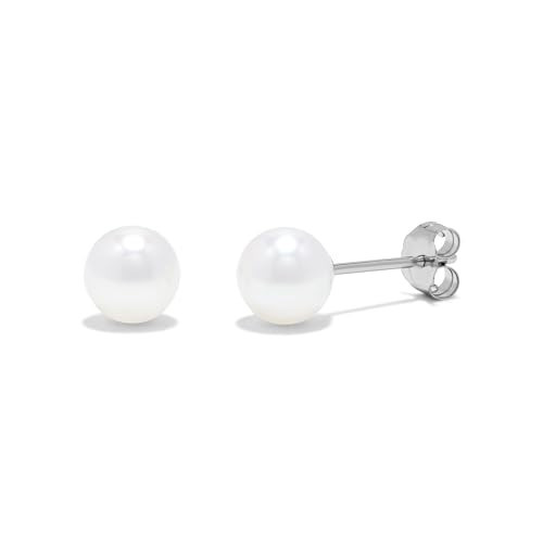 .925 Sterling Silver Round White Freshwater Cultured Pearl Bridal Essential Stud Earrings - 6mm-6.5mm | Amazon (US)
