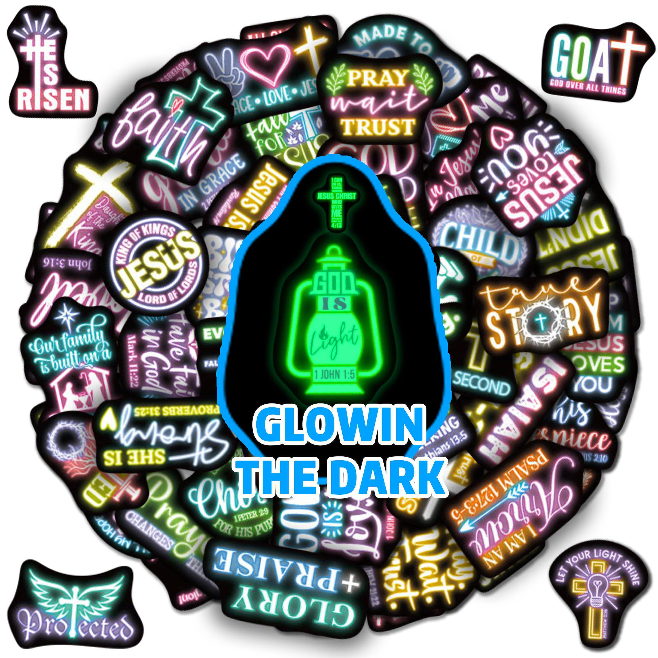 70 Pcs Glow in The Dark Neon Christian Bible Kids Stickers, Jesus Christ Faith Vinyl Waterproof W... | Amazon (US)