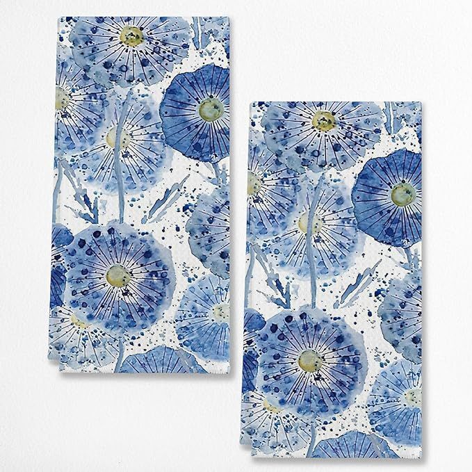 Watercolor Light Blue and Indigo Dandelion Cottagecore Kitchen Towels & Tea Towels,Dish Cloth Flo... | Amazon (US)