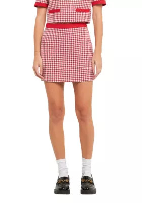 English Factory Women's Houndtooth Tweed Skirt, Red, Medium | Belk
