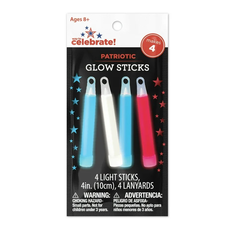 Patriotic Multi-Color Glow Sticks, 4 Count, by Way To Celebrate | Walmart (US)