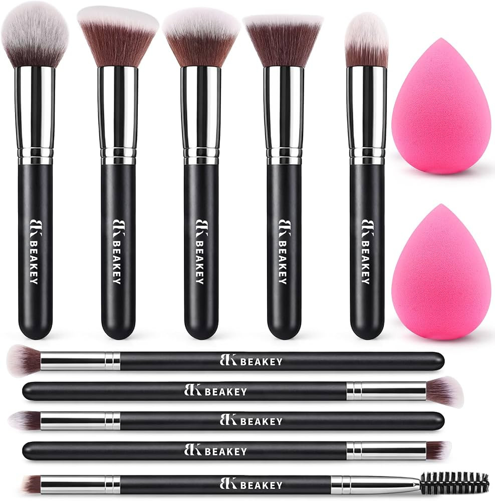 BEAKEY Makeup Brushes set with 2 Blending Sponges,10 Brush Face and Eye Set | Amazon (US)