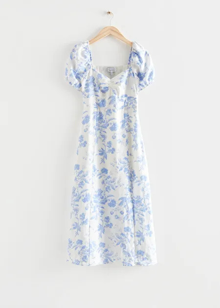 Puff Sleeve Linen Midi Dress | & Other Stories US