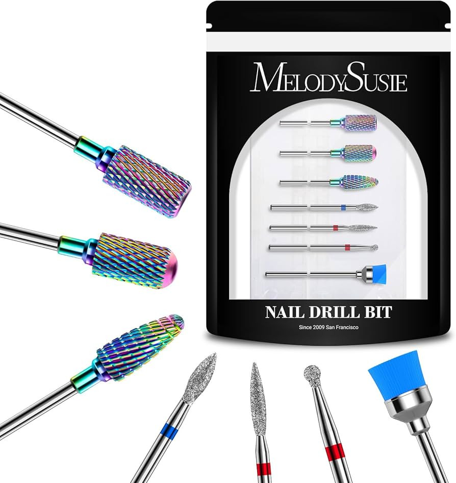 MelodySusie Nail Drill Bits Set, 7pcs Tungsten Carbide Diamond Nail Drill Bits for Acrylic Nails ... | Amazon (US)