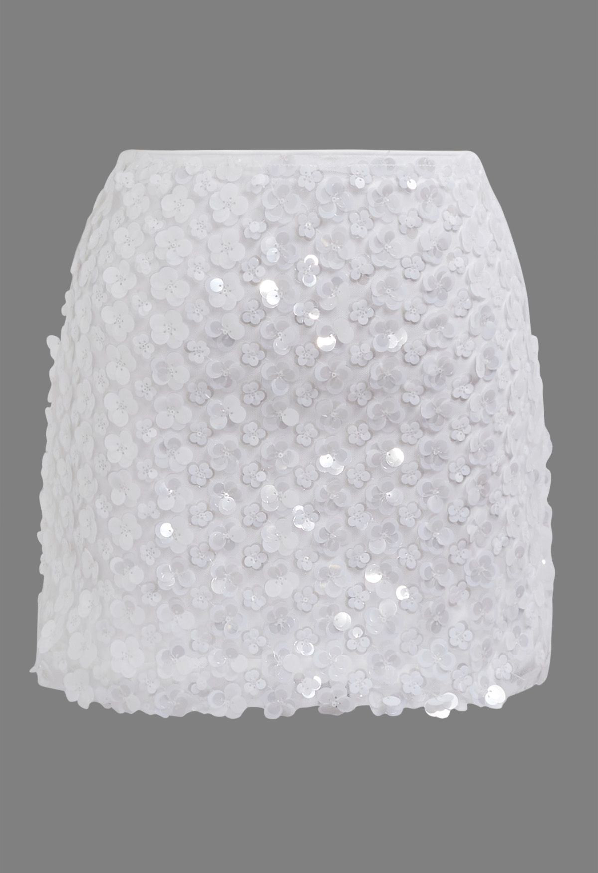 Whimsical 3D Sequin Blossom Mesh Mini Bud Skirt in White | Chicwish