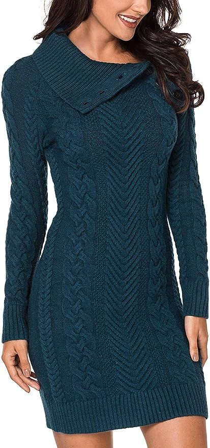 Eytino Women Asymmetric Buttoned Collar Knit Stretchable Elasticity Long Sleeve Slim Fit Sweater ... | Amazon (US)