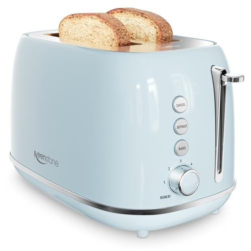 Retro 2 Slice Stainless Steel Toaster with 6 Bread Shade Settings, Bagel, Cancel, Defrost Function, Extra Wide Slot, Removable Crumb Tray, Blue | Amazon (US)