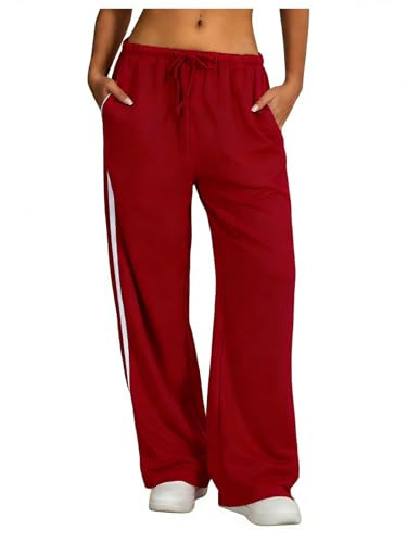BEAUDRM Women's Y2K Baggy Sweatpants Wide Leg Track Pants Striped Low Rise Drawstring Pant Jogger... | Amazon (US)