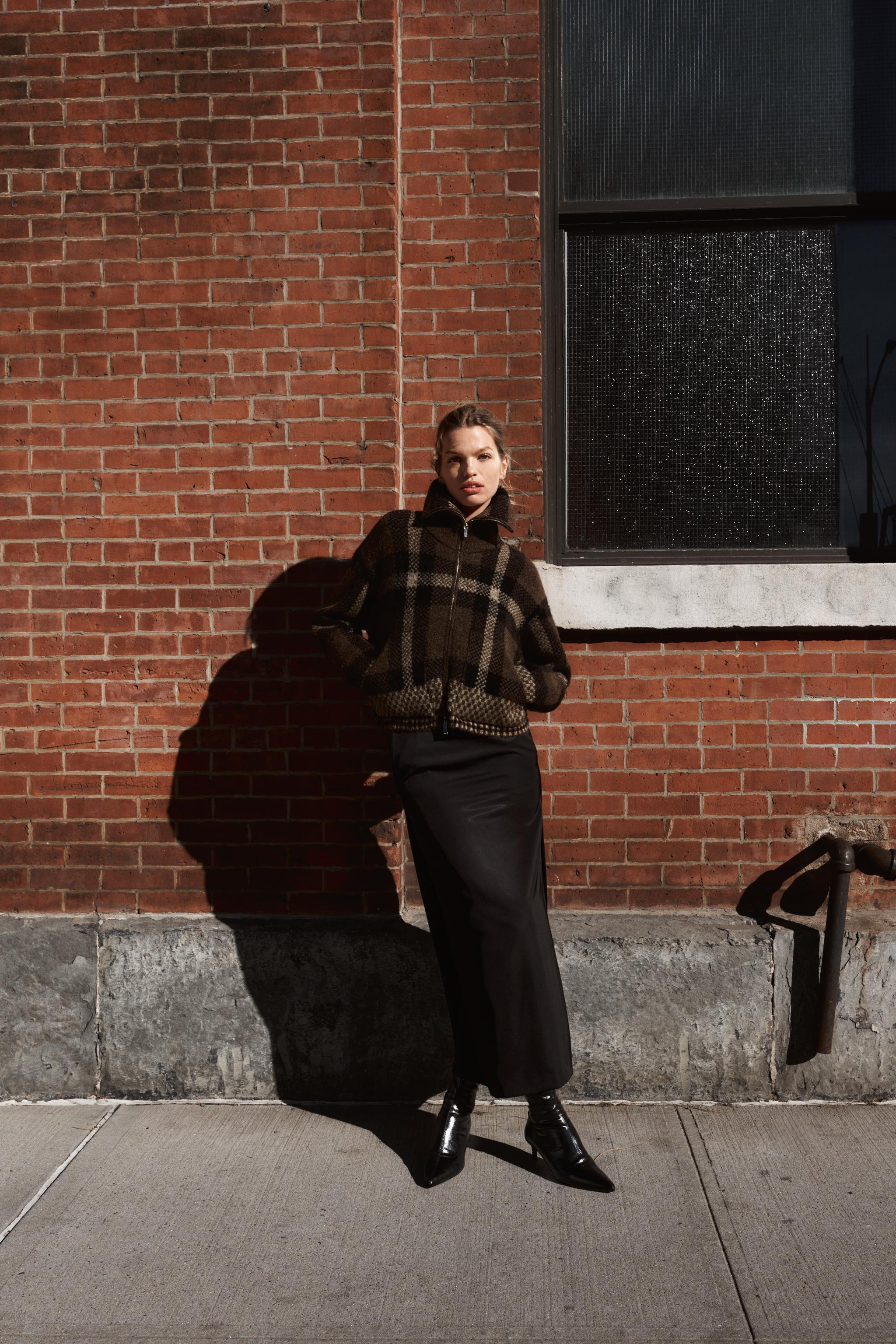 CHECKERED KNIT BOMBER JACKET | Zara US