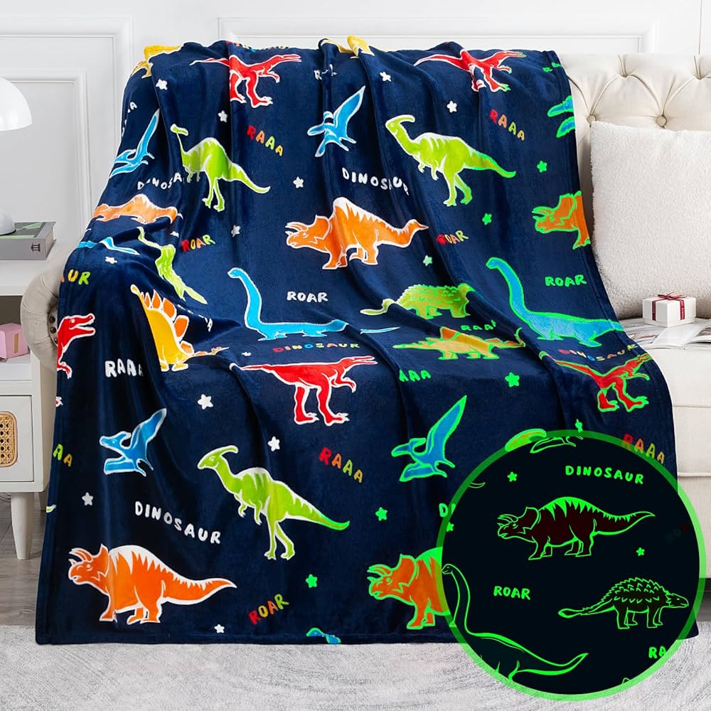 Jekeno Dinosaur Glow in The Dark Blanket Dino Throw for Kids Boys Girls Birthday Easter Decor for... | Amazon (US)
