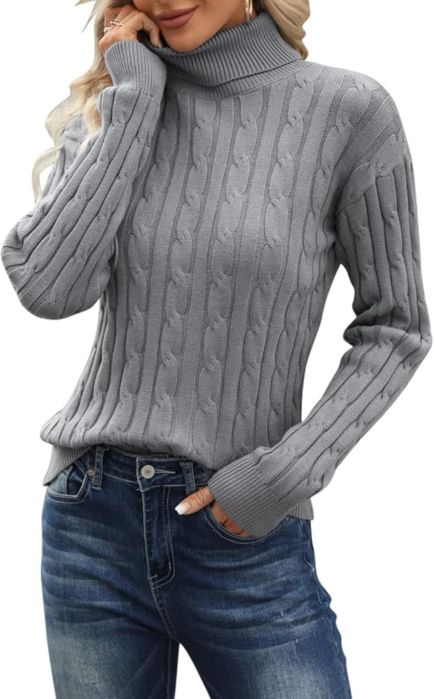 Esobo Women's Classic-fit Lightweight Cable Long Sleeve Mockneck Loose Casual Sweater Jumpers | Amazon (US)
