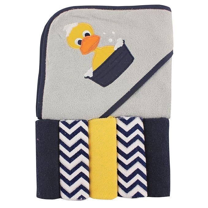 Luvable Friends Unisex Baby Hooded Towel with Five Washcloths, Duck, One Size | Amazon (US)