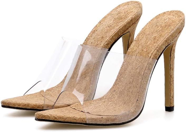 LALA IKAI Women Cork Mules Heels Clear Cape Peep Toe Stiletto Heeled Sandals Slip on High Heels M... | Amazon (US)