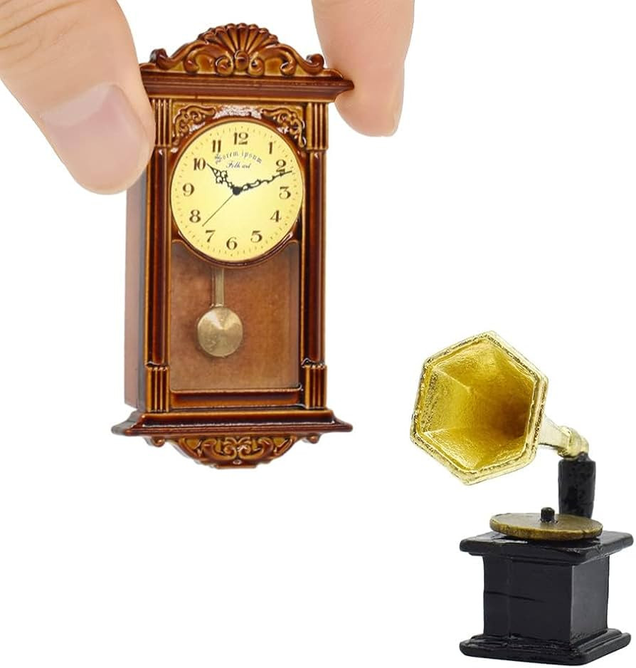 iLAND Miniature Dollhouse Accessories on 1:12 Scale, Grandfather Wall Clock and Record Player, el... | Amazon (US)