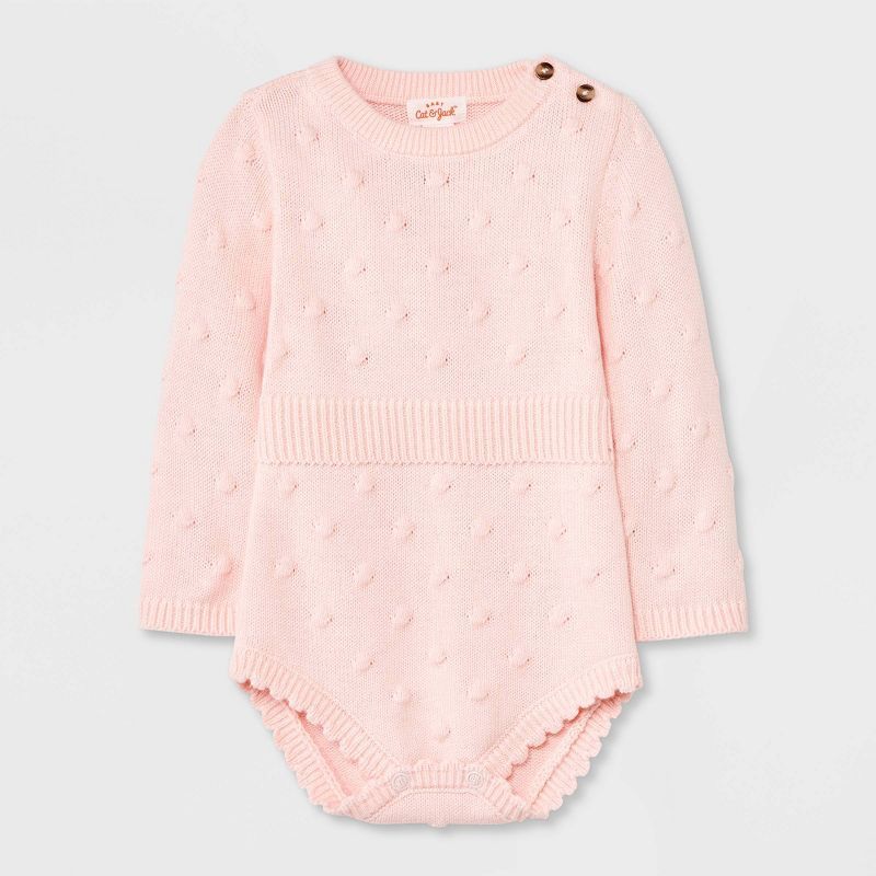 Baby Girls' Blush Bobble Sweater Romper - Cat & Jack™ Light Pink | Target