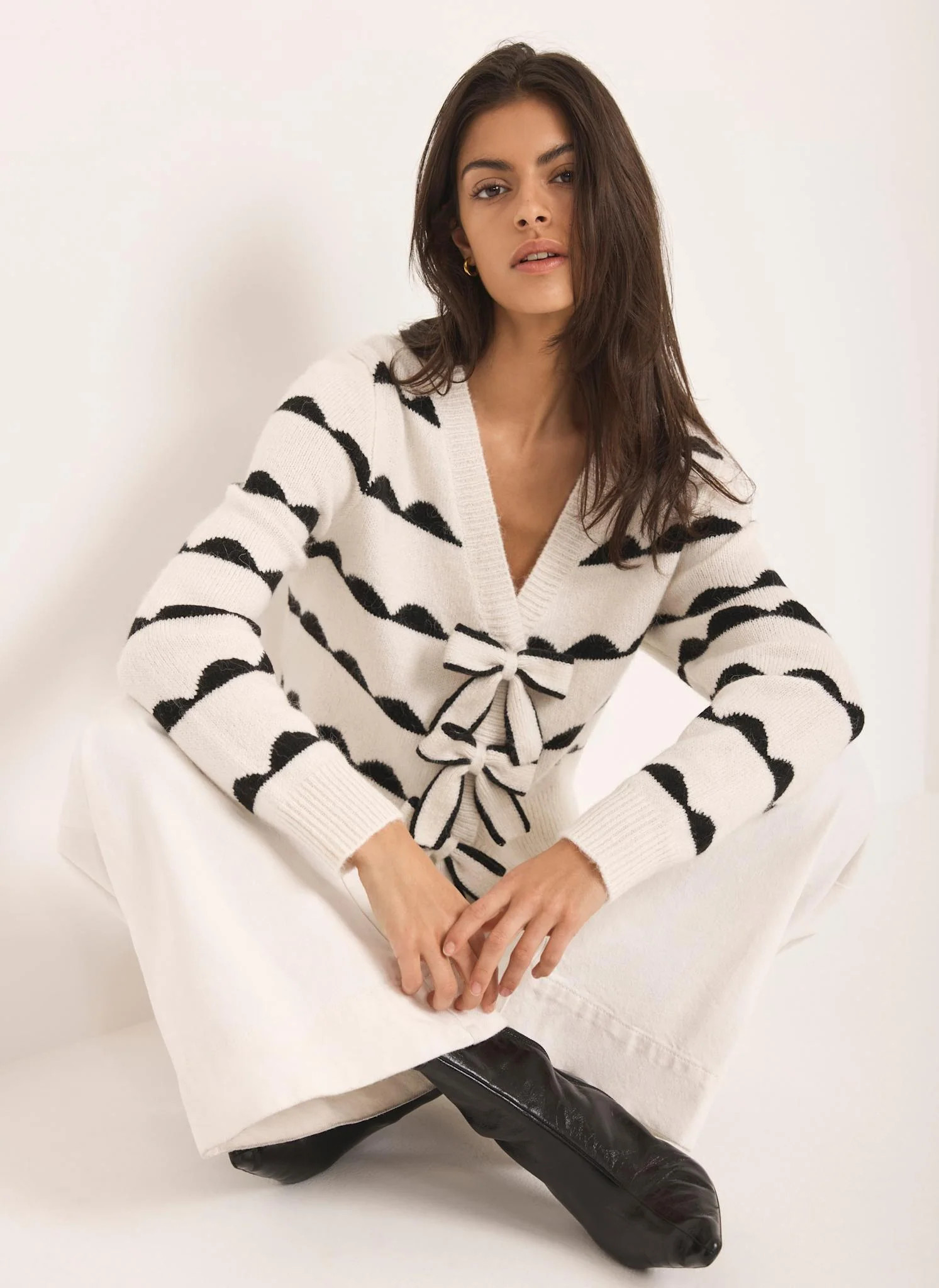 Cream Wool Blend Bow Detail Cardigan | Mint Velvet