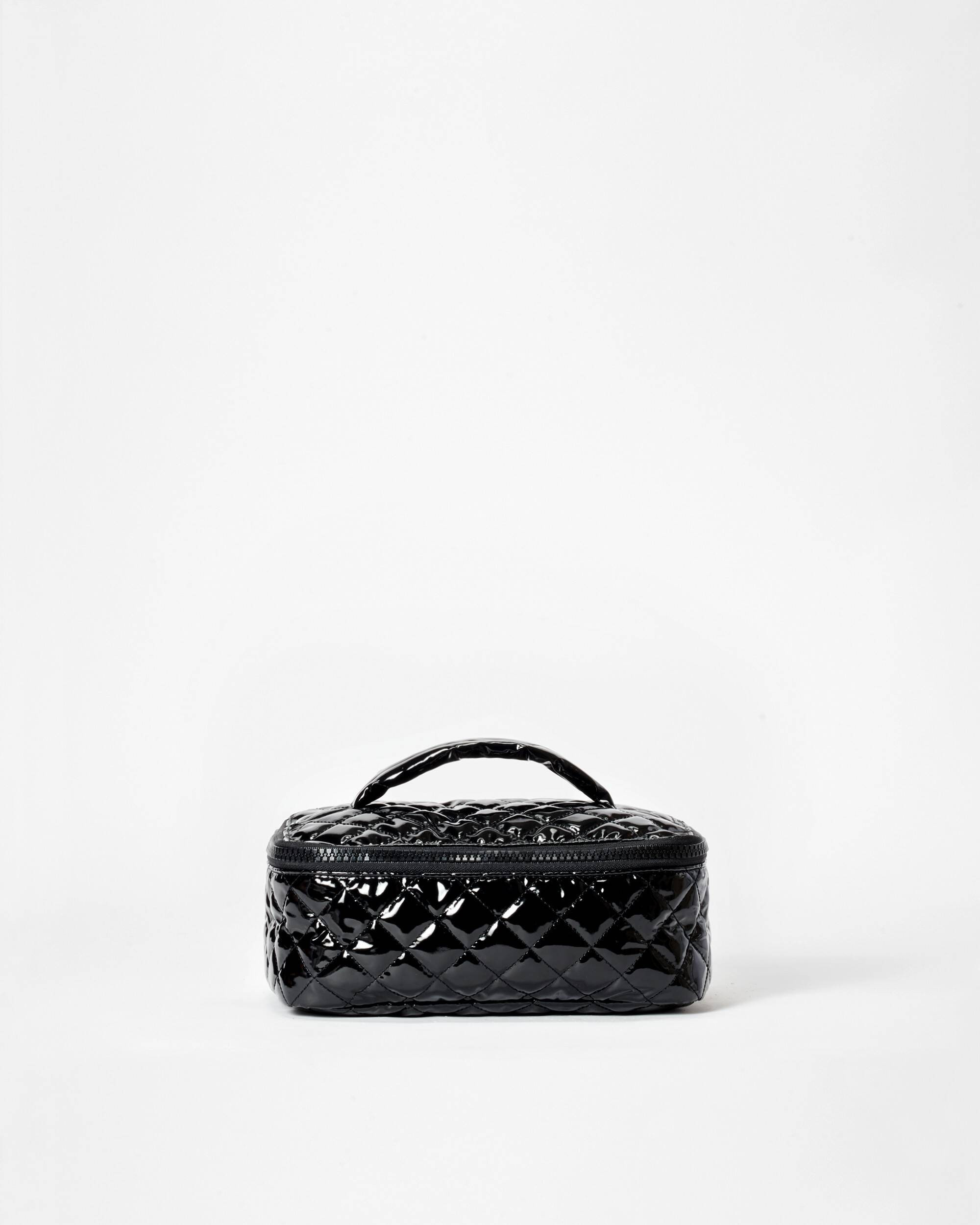 Black Lacquer Large Zip Round Cosmetic | MZ Wallace
