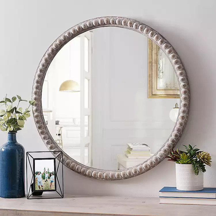 Round Natural Beaded Wall Mirror | Kirkland's Home